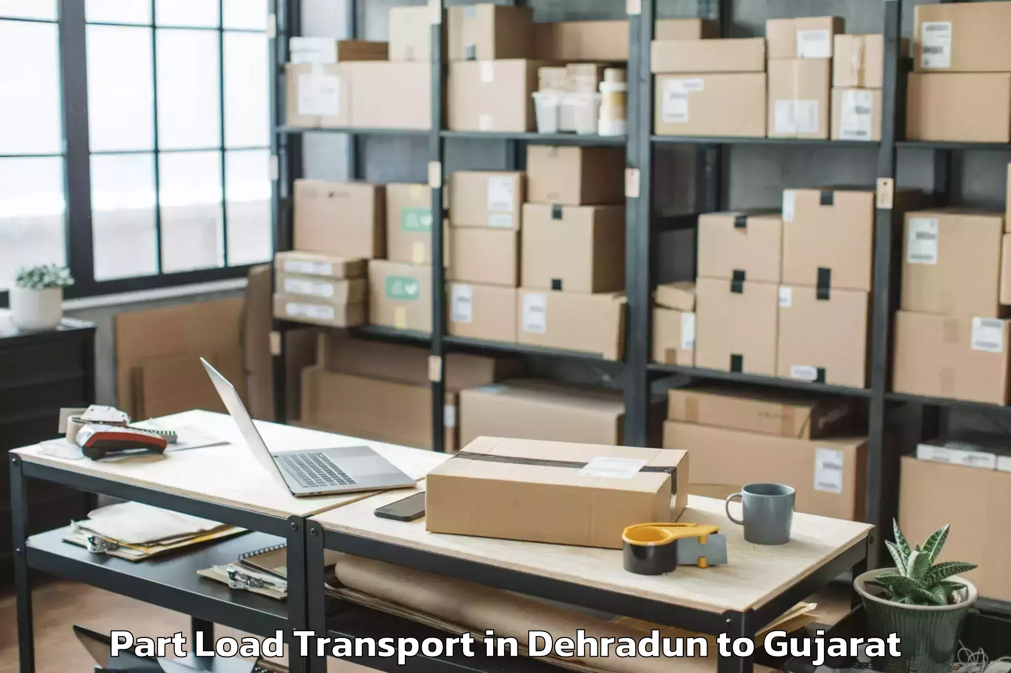 Book Your Dehradun to Rudra Mata Airport Bhj Part Load Transport Today